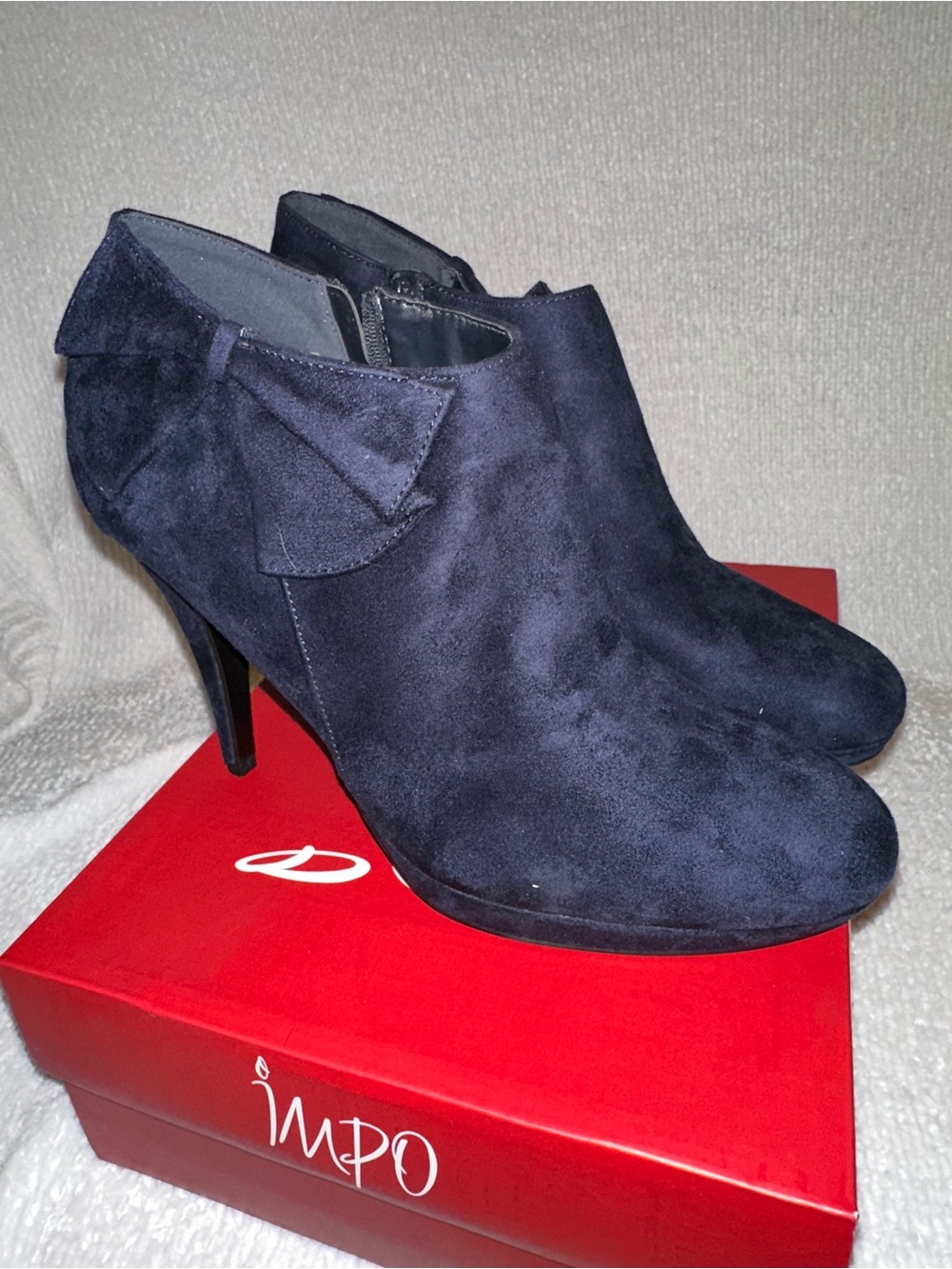 Impo Navy Suede Bow Heel Booties Size 11